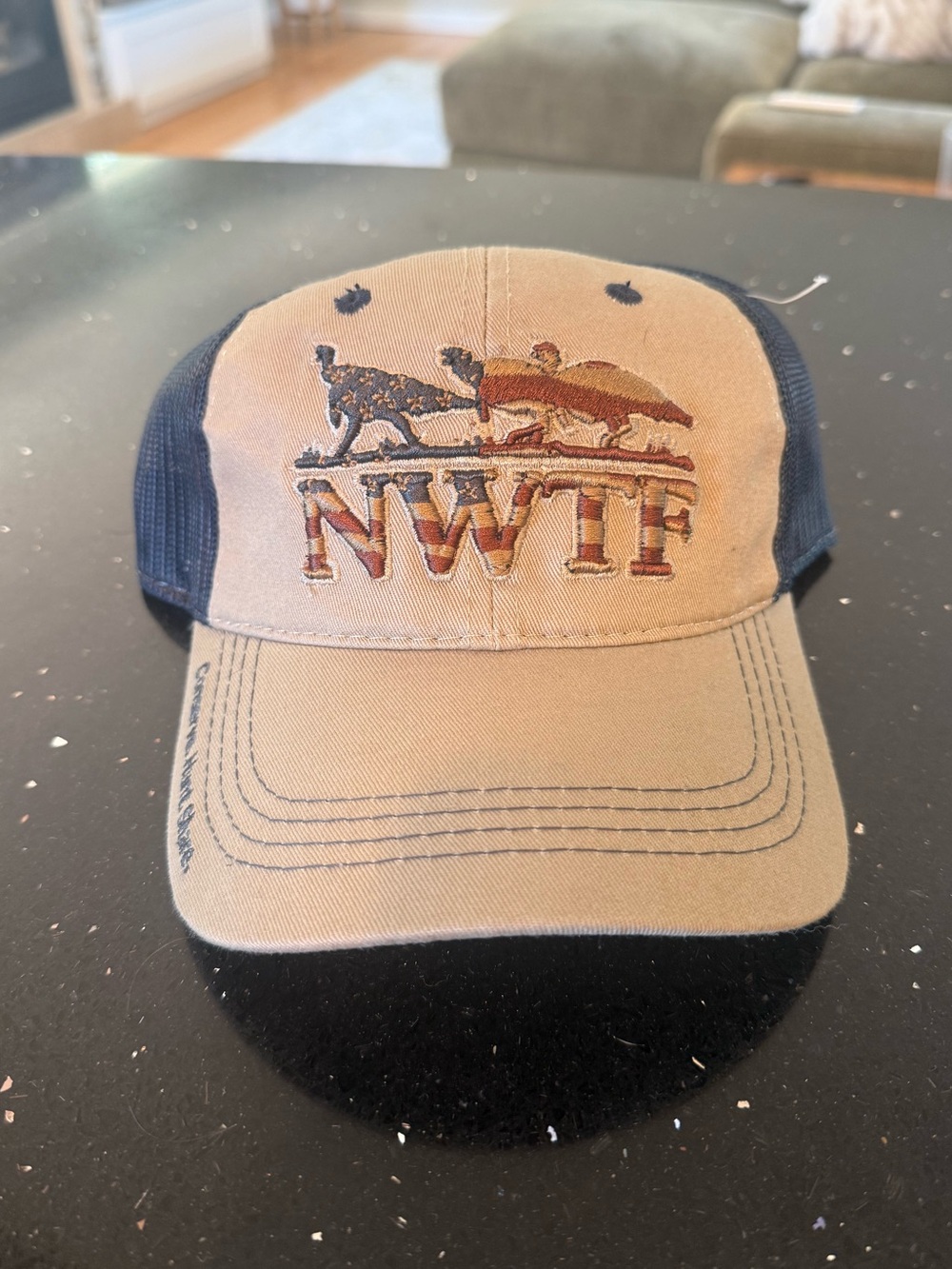 NWTF Embroidered Turkey Hunting Khaki & Navy Trucker Cap